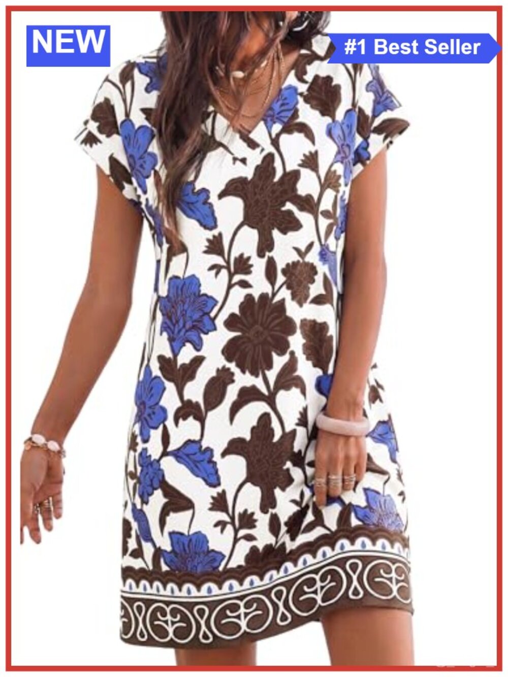 Womens Summer V-Neck Short Sleeve Floral Sundress with Pockets